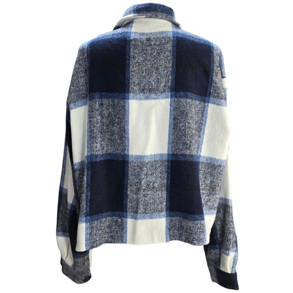 Unbranded Plaid Shacket Women XL Blue White Polyester Flannel Button Crop - Picture 3 of 10